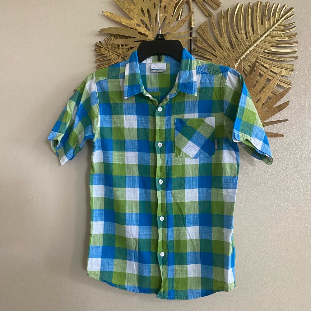 Vibrant Blue and Green Plaid Men's Casual Shirt